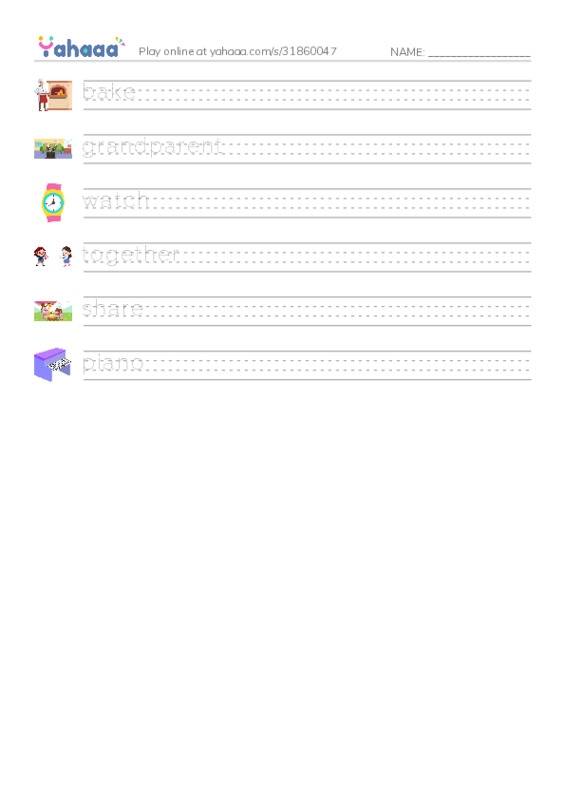 RAZ Vocabulary E: Grandparents Day PDF write between the lines worksheet
