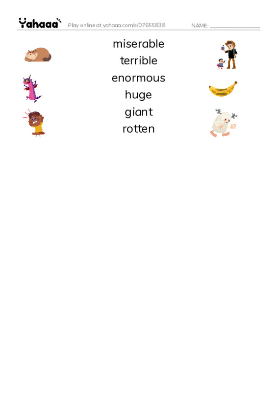 RAZ Vocabulary E: Hugs PDF three columns match words