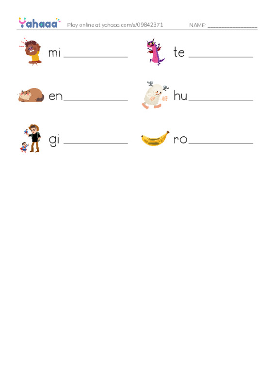 RAZ Vocabulary E: Hugs PDF worksheet writing row