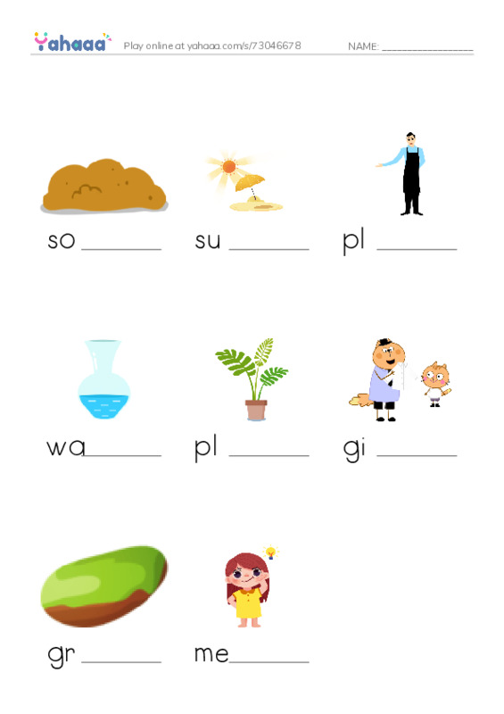 RAZ Vocabulary E: I Am Your New Plant PDF worksheet to fill in words gaps