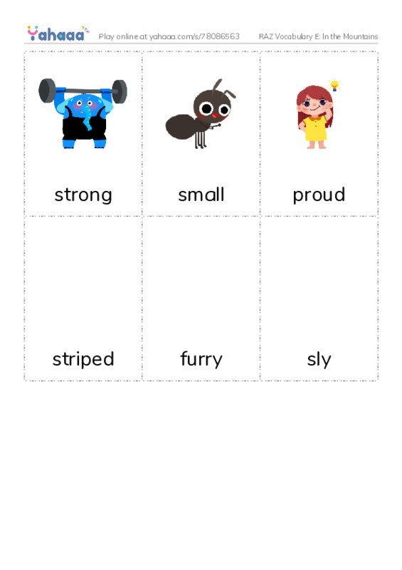 RAZ Vocabulary E: In the Mountains PDF flaschards with images