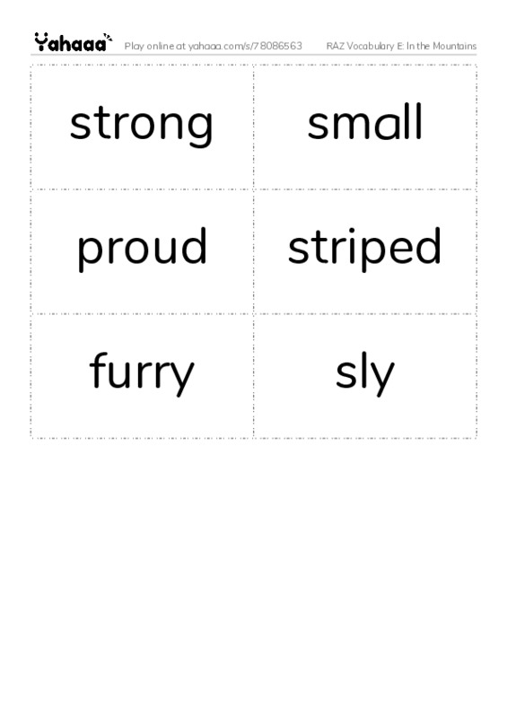 RAZ Vocabulary E: In the Mountains PDF two columns flashcards