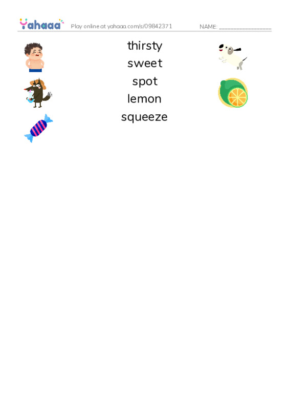 RAZ Vocabulary E: Lets Make Lemonade PDF three columns match words