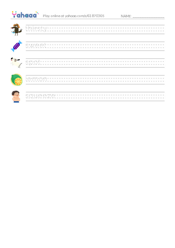 RAZ Vocabulary E: Lets Make Lemonade PDF write between the lines worksheet