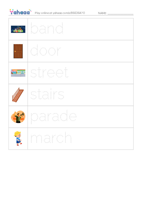 RAZ Vocabulary E: Maddy Loves to March PDF one column image words