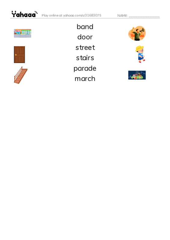RAZ Vocabulary E: Maddy Loves to March PDF three columns match words
