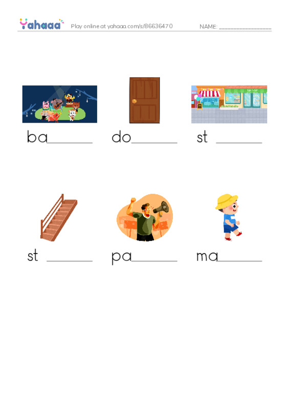 RAZ Vocabulary E: Maddy Loves to March PDF worksheet to fill in words gaps