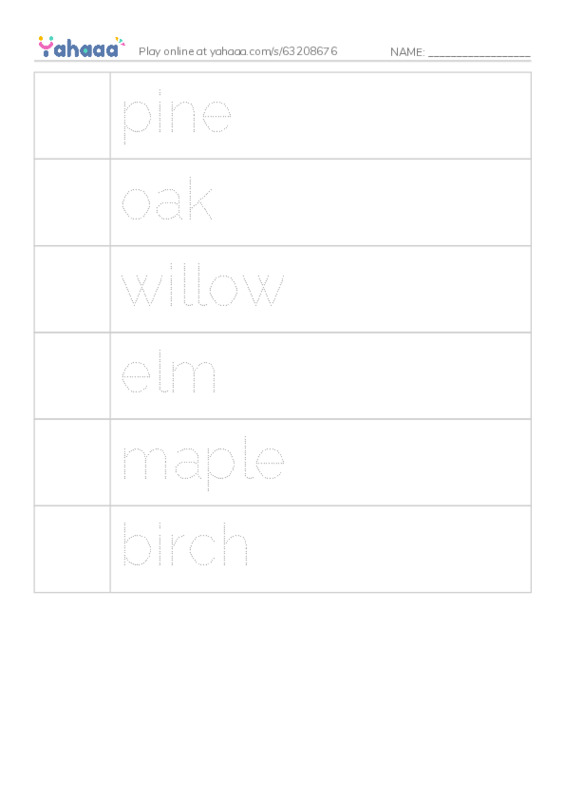 RAZ Vocabulary E: Make a Tree Friend PDF one column image words