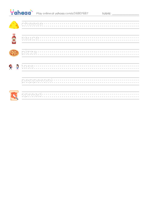 RAZ Vocabulary E: Making Pizza PDF write between the lines worksheet