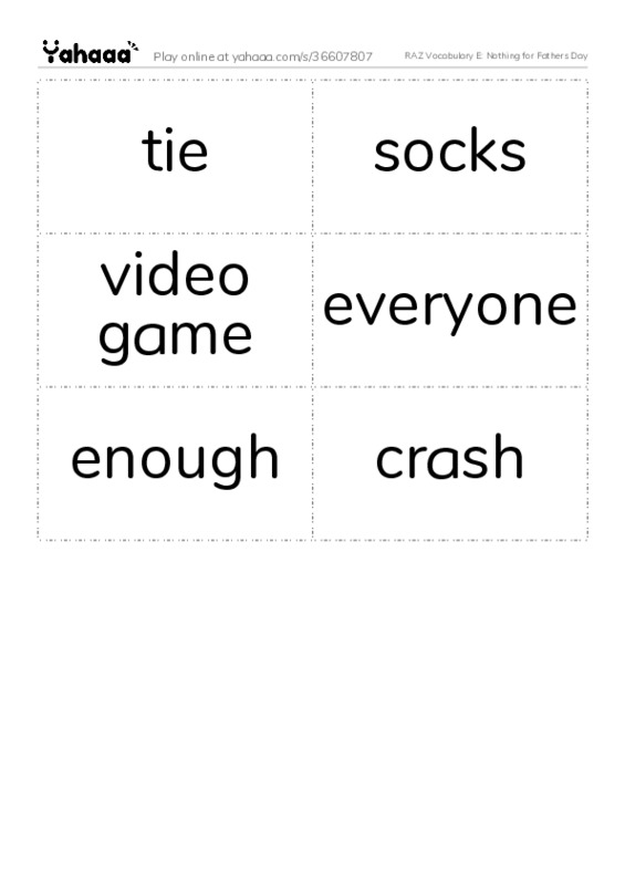 RAZ Vocabulary E: Nothing for Fathers Day PDF two columns flashcards