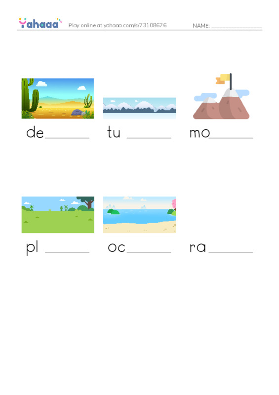 RAZ Vocabulary E: Places Plants and Animals Live PDF worksheet to fill in words gaps