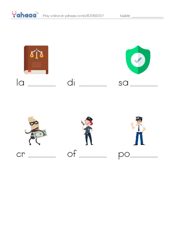 RAZ Vocabulary E: Police Officers PDF worksheet to fill in words gaps