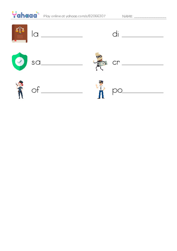 RAZ Vocabulary E: Police Officers PDF worksheet writing row