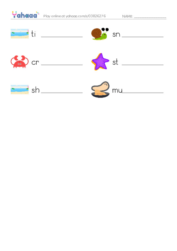 RAZ Vocabulary E: Shapes in Tide Pools PDF worksheet writing row