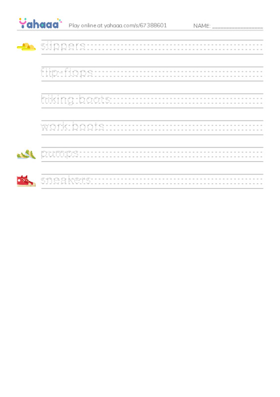 RAZ Vocabulary E: Shoes Women Wear PDF write between the lines worksheet