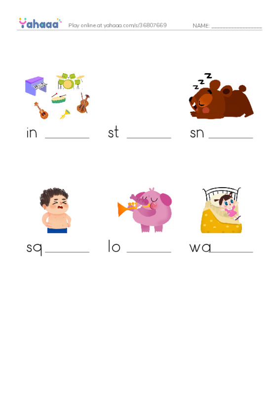 RAZ Vocabulary E: Stop Snoring PDF worksheet to fill in words gaps