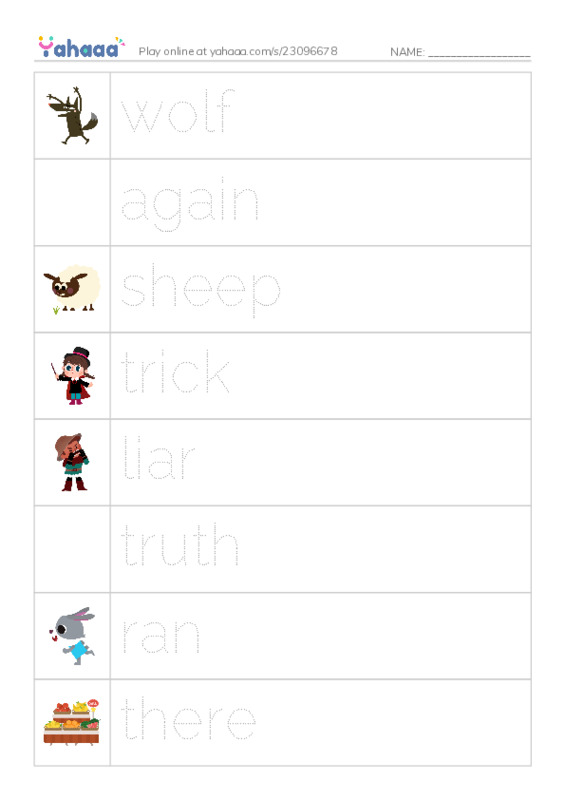 RAZ Vocabulary E: The Boy Who Cried Wolf PDF one column image words