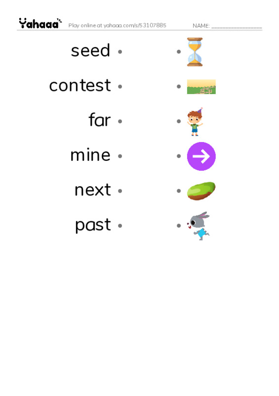 RAZ Vocabulary E: The Contest PDF link match words worksheet