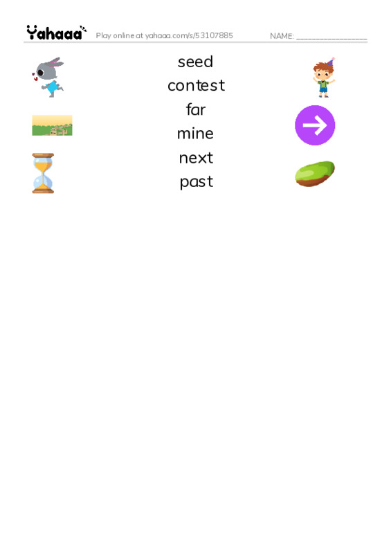 RAZ Vocabulary E: The Contest PDF three columns match words