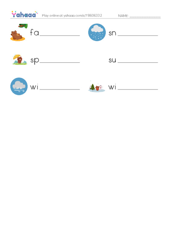 RAZ Vocabulary E: The Four Seasons PDF worksheet writing row