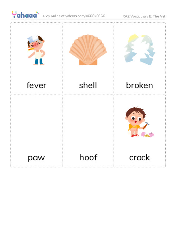 RAZ Vocabulary E: The Vet PDF flaschards with images