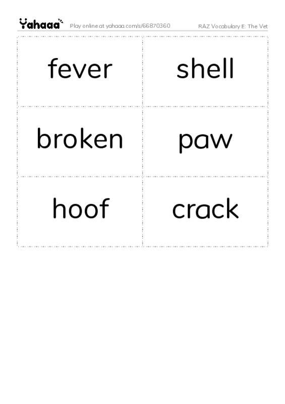 RAZ Vocabulary E: The Vet PDF two columns flashcards
