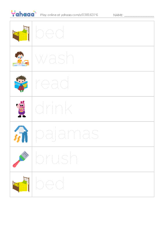 RAZ Vocabulary E: Time For Bed PDF one column image words
