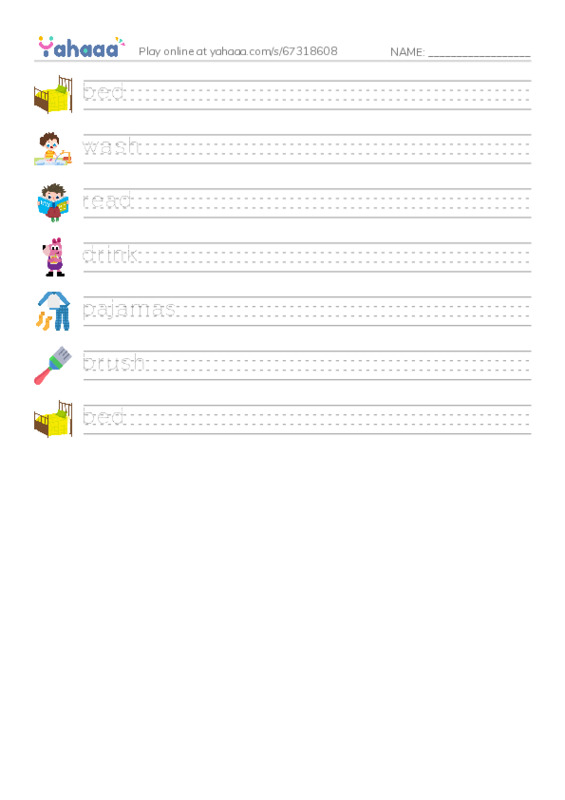 RAZ Vocabulary E: Time For Bed PDF write between the lines worksheet