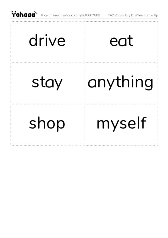 RAZ Vocabulary E: When I Grow Up PDF two columns flashcards