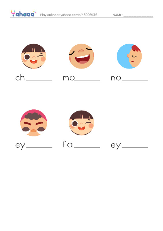 RAZ Vocabulary F: A Clown Face PDF worksheet to fill in words gaps