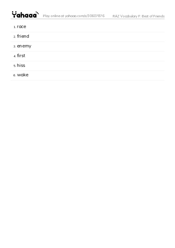 RAZ Vocabulary F: Best of Friends PDF words glossary