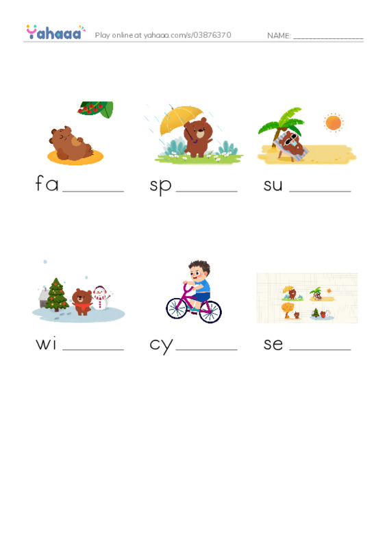 RAZ Vocabulary F: Changing Seasons PDF worksheet to fill in words gaps