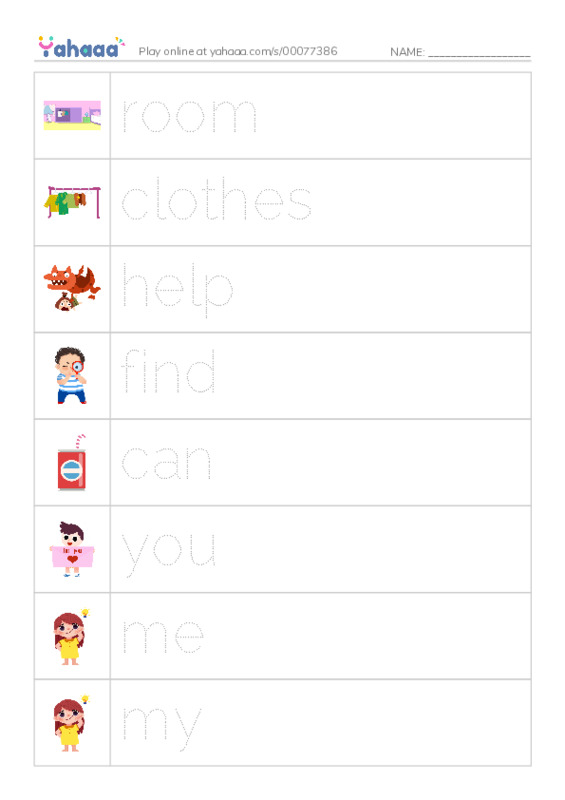 RAZ Vocabulary F: Cleaning My Room PDF one column image words