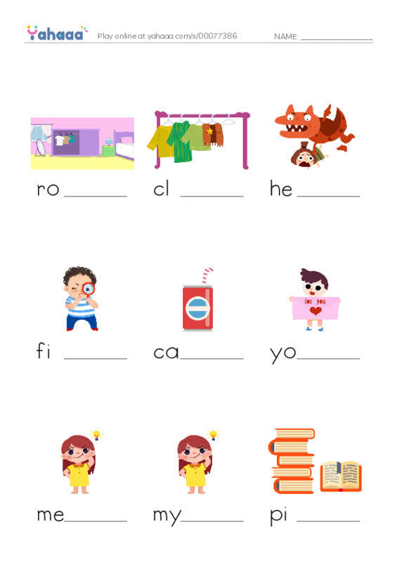 RAZ Vocabulary F: Cleaning My Room PDF worksheet to fill in words gaps