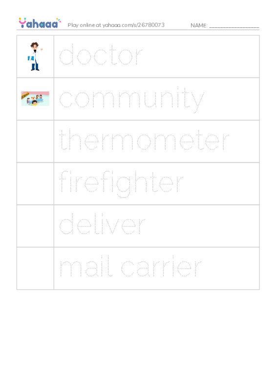 RAZ Vocabulary F: Community Workers PDF one column image words
