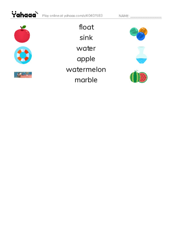 RAZ Vocabulary F: Does It Sink or Float PDF three columns match words
