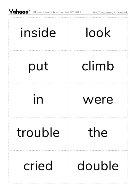 RAZ Vocabulary F: Double It PDF two columns flashcards