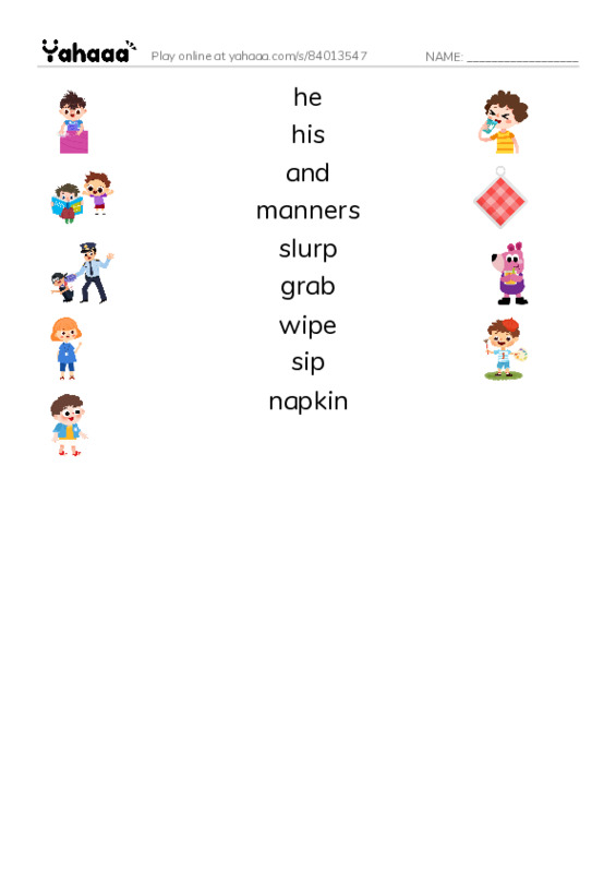 RAZ Vocabulary F: Eat Like a Pig PDF three columns match words
