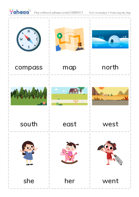 RAZ Vocabulary F: Following the Map PDF flaschards with images