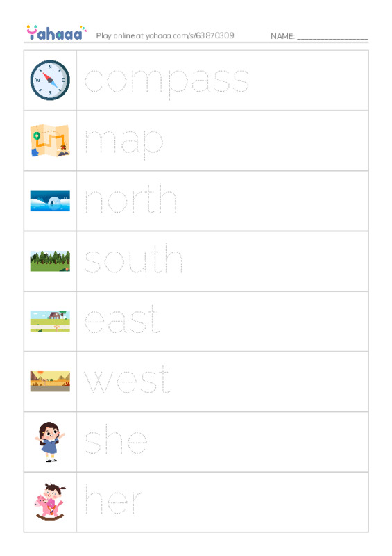 RAZ Vocabulary F: Following the Map PDF one column image words