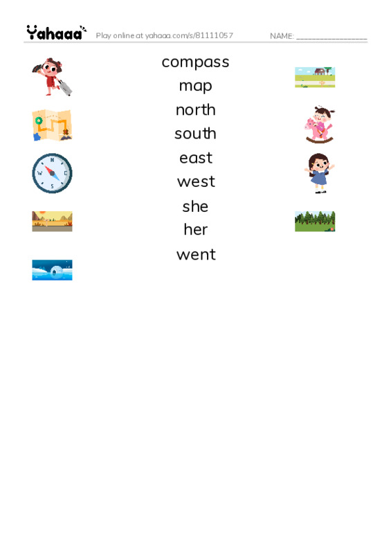RAZ Vocabulary F: Following the Map PDF three columns match words