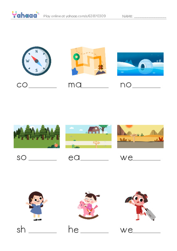 RAZ Vocabulary F: Following the Map PDF worksheet to fill in words gaps
