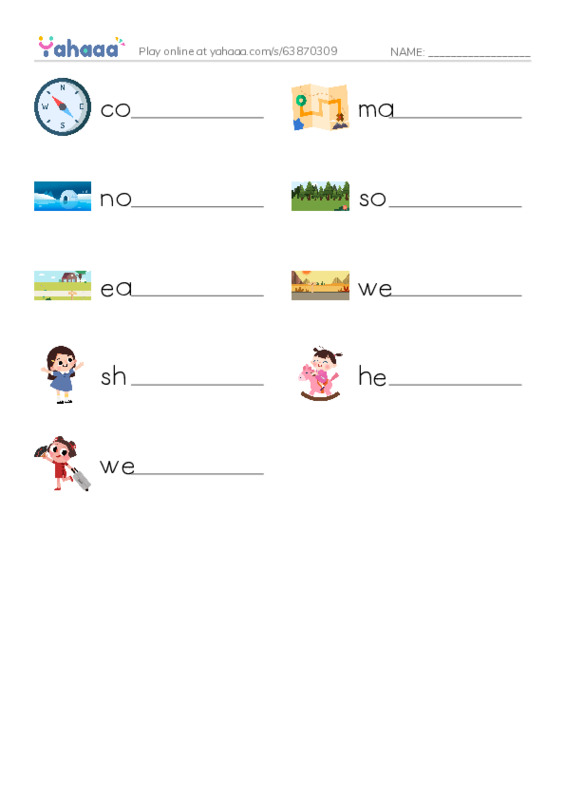 RAZ Vocabulary F: Following the Map PDF worksheet writing row