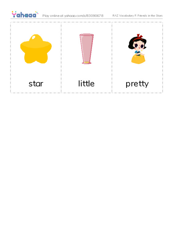 RAZ Vocabulary F: Friends in the Stars PDF flaschards with images