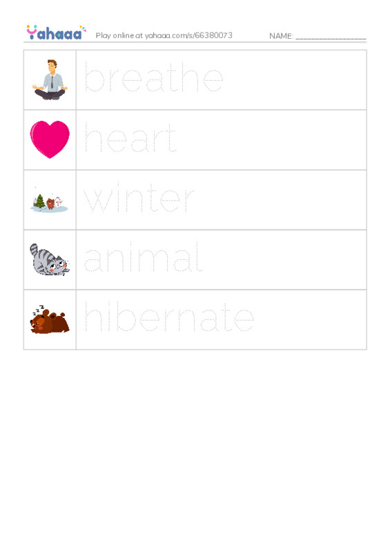 RAZ Vocabulary F: Hibernation PDF one column image words