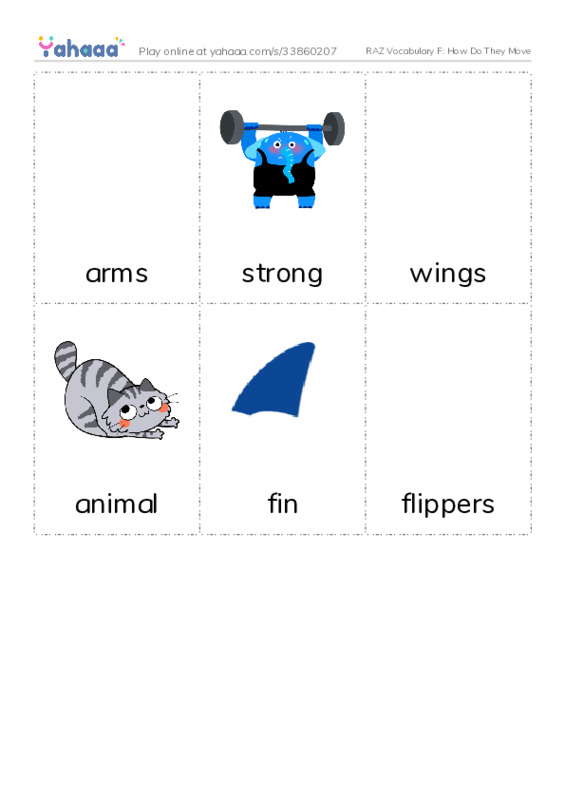 RAZ Vocabulary F: How Do They Move PDF flaschards with images