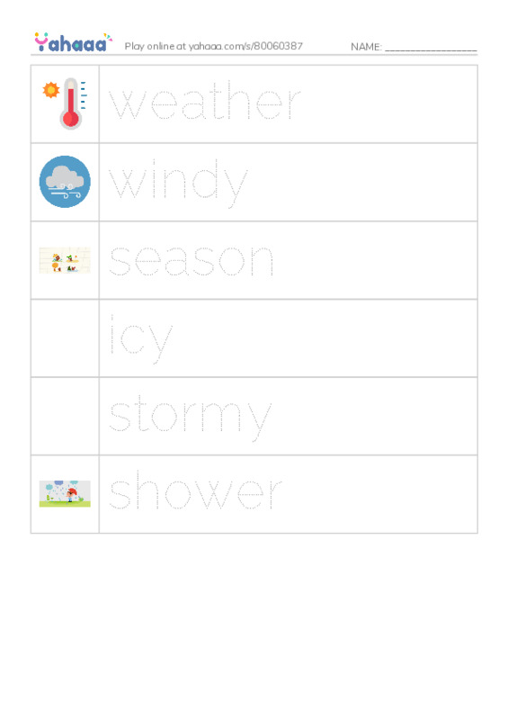 RAZ Vocabulary F: How Is the Weather Today PDF one column image words