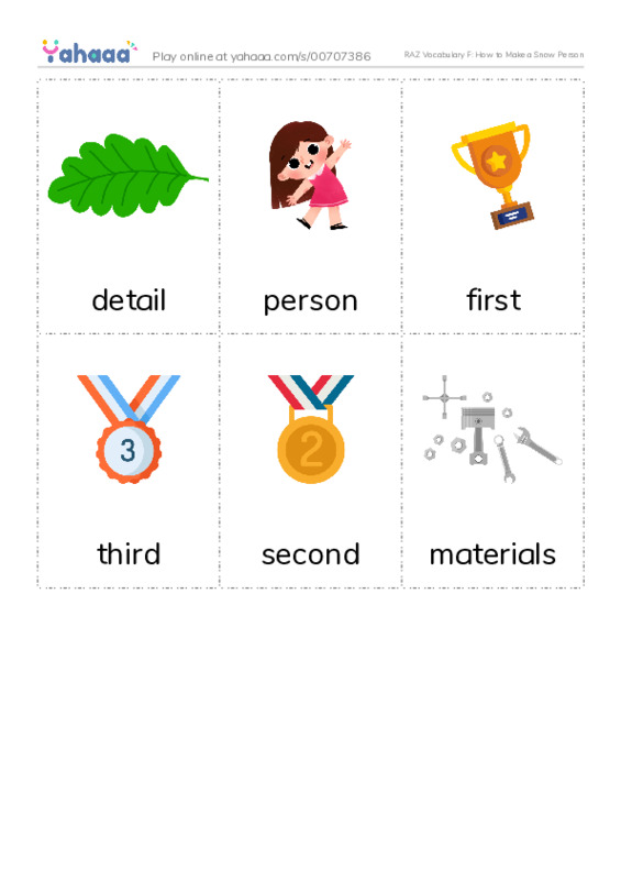 RAZ Vocabulary F: How to Make a Snow Person PDF flaschards with images