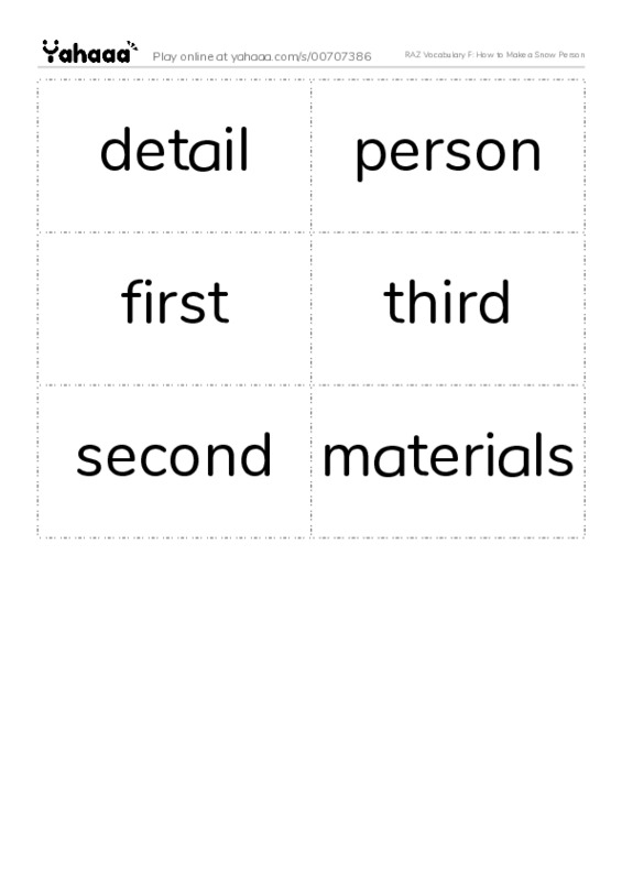 RAZ Vocabulary F: How to Make a Snow Person PDF two columns flashcards