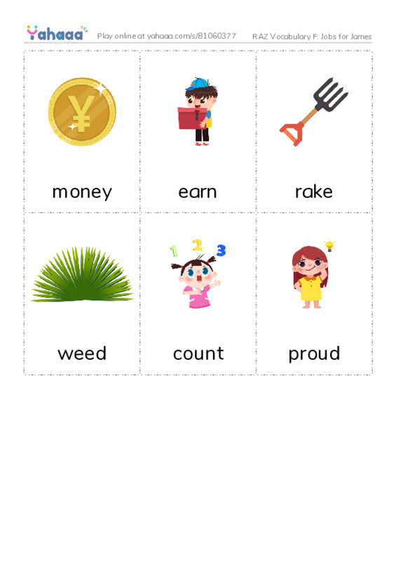 RAZ Vocabulary F: Jobs for James PDF flaschards with images